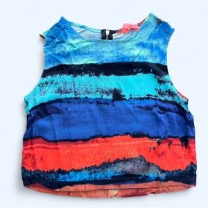 Eight Sixty Womenโs Red Blue Gradient Crop Coastal Coachella Summer Top Small